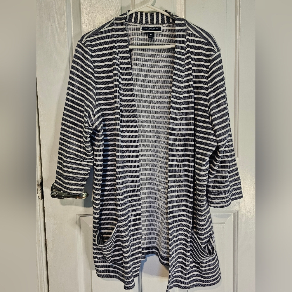 Karen Scott Navy and White Striped Cardigan Women's Sz XL